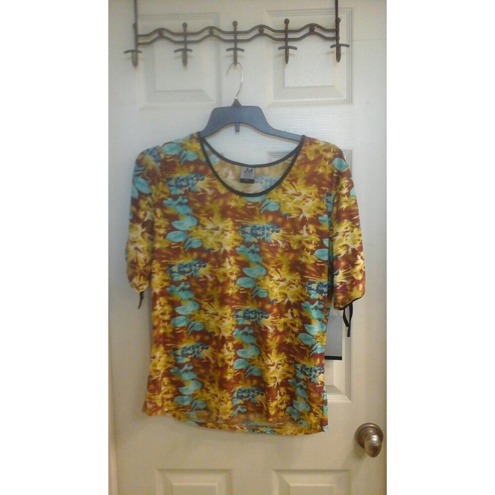 Jonathan Martin Blouse, Women's size large Bold Floral Multi color, Stretch, NWT
